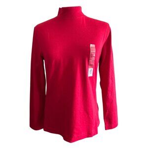 Croft & Barrow Red Long-Sleeve Mock Neck Cotton Blend Top PM